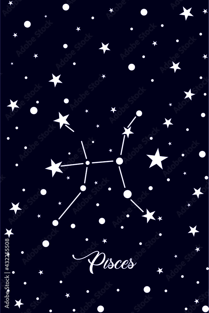 Pisces. The representation of the stars of the sign, in a beautiful design. Draw and text, sublimation design and Vector T-shirt fashion design.