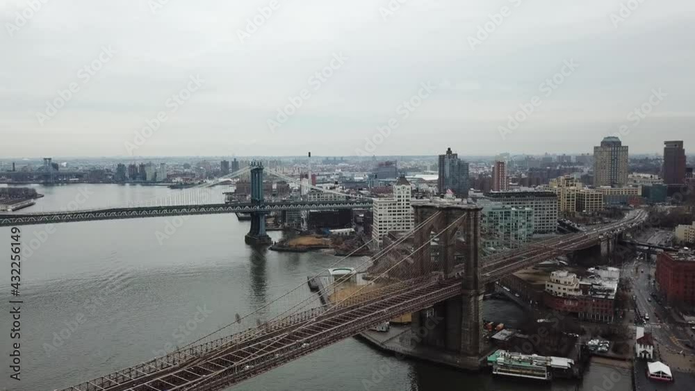 Two Bridges - Manhattan and Brooklyn Bridge and Downtown BK in New York NYC Two Bridges - Manhattan and Brooklyn Bridge and Downtown BK in New York NYC