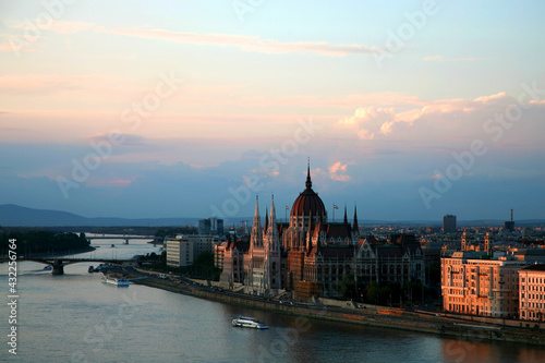 Budapest late afternoon, view on the Chain Bridge over the river Danube, and Parliament Buildings