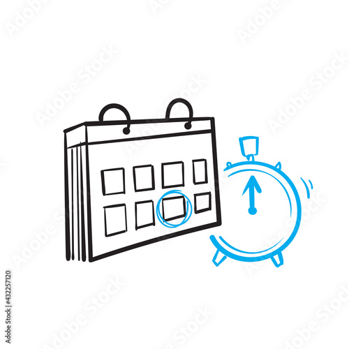 hand drawn doodle calendar and clock illustration vector