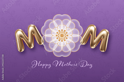 Happy Mothers day background with 3d letters and flowers. Greeting card, invitation or sale banner template
