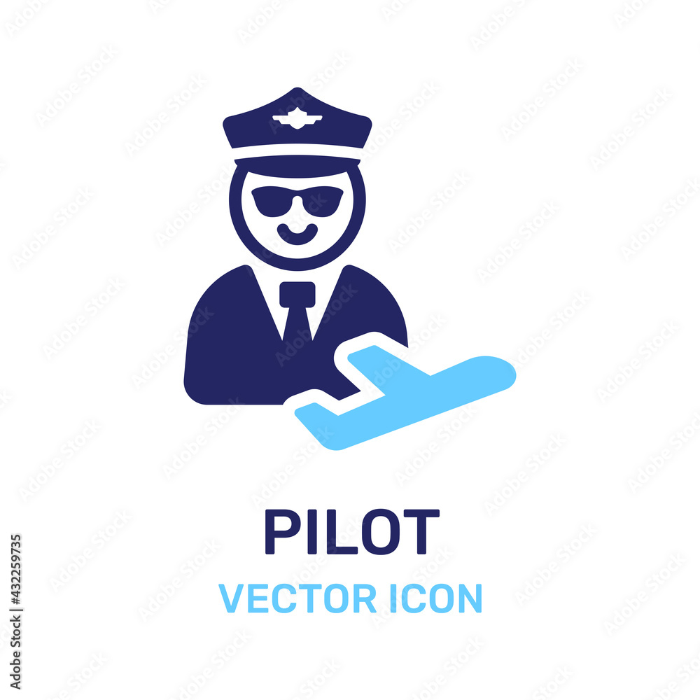 Pilot with aircraft icon vector.