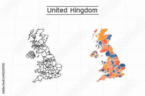 united kingdom map city vector divided by colorful outline simplicity style. Have 2 versions, black thin line version and colorful version. Both map were on the white background.