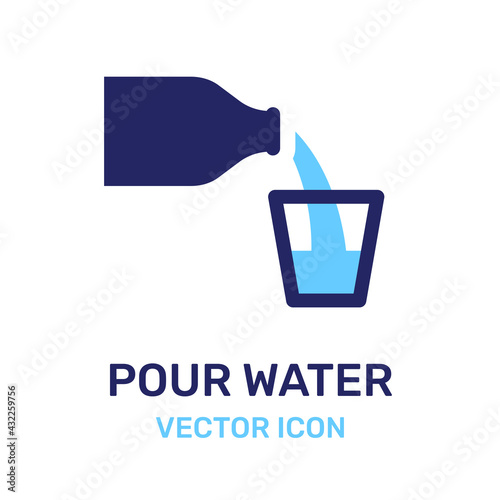  Pouring water from bottle in to glass cup icon