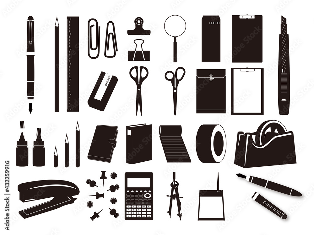 文房具イラストセット シルエット素材 Stock Illustration Adobe Stock