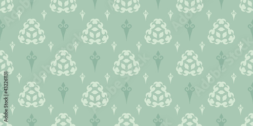 Ethnic background pattern with decorative ornament green-blue shades, wallpaper. Seamless pattern, texture. Vector image
