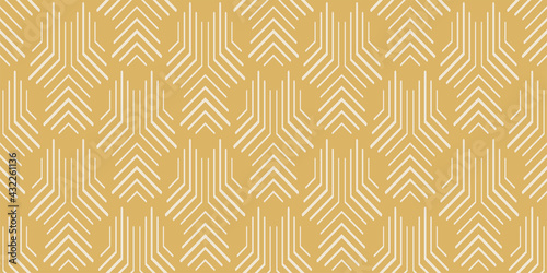 Abstract background pattern with linear ornament on gold background, wallpaper. Seamless pattern, texture. Vector illustration