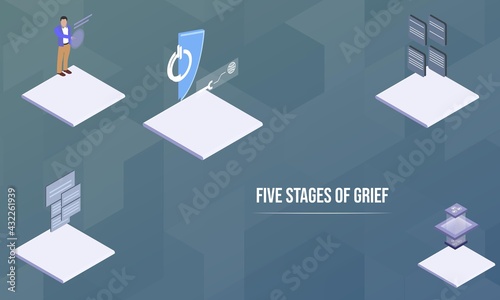 Five stages of grief concept on abstract design