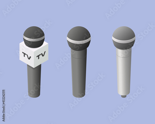 TV and vocal microphone set. Isometric colored vector illustration. Isolated. 