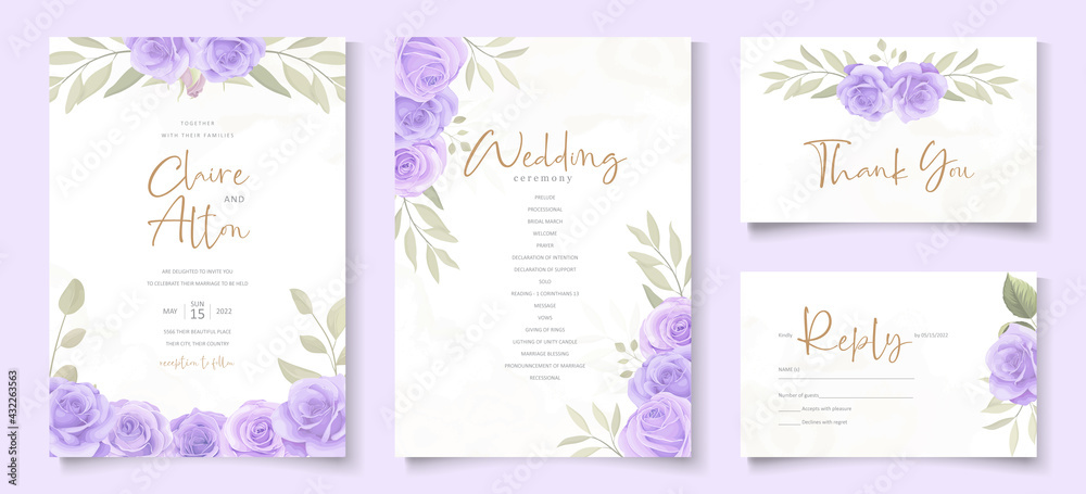Obraz premium Set of elegant wedding card template with hand drawn floral decoration