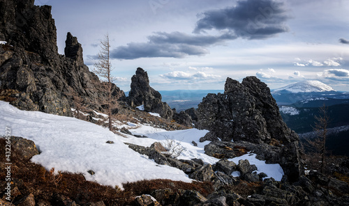 Уральские горы Конжаковский и Серебрянский камень в мае, Россия,  photo