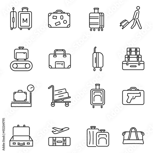 Collection of linear luggage icon vector illustration business or tourism accessories