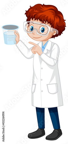 A boy cartoon character wearing laboratory coat