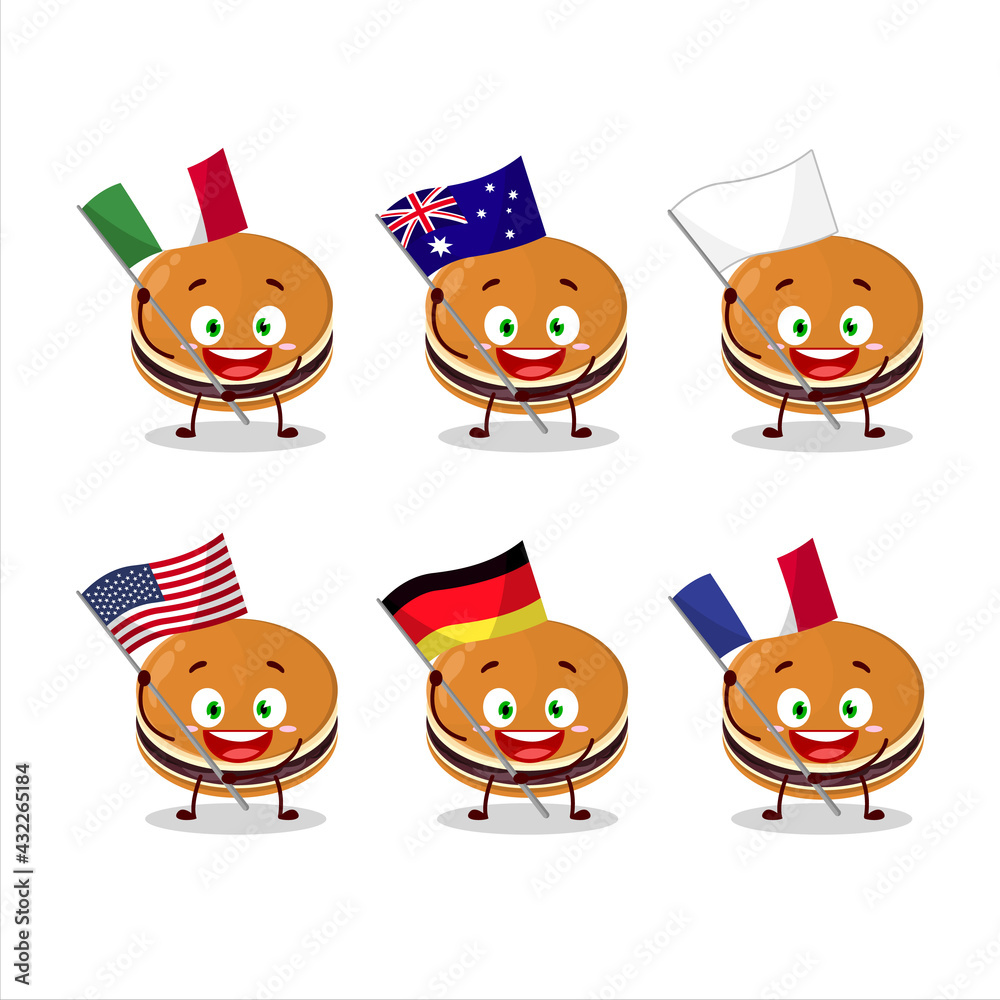 Dorayaki cartoon character bring the flags of various countries Dorayaki cartoon character bring the flags of various countries