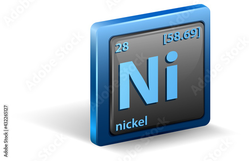 Nickel chemical element. Chemical symbol with atomic number and atomic mass.