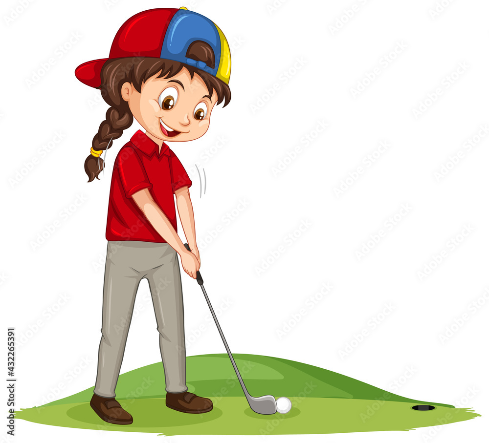 Young golf player cartoon character playing golf Young golf player cartoon character playing golf