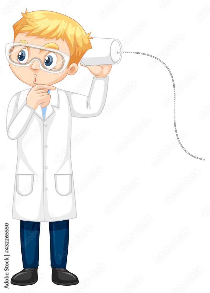 A boy cartoon character wearing laboratory coat A boy cartoon character wearing laboratory coat