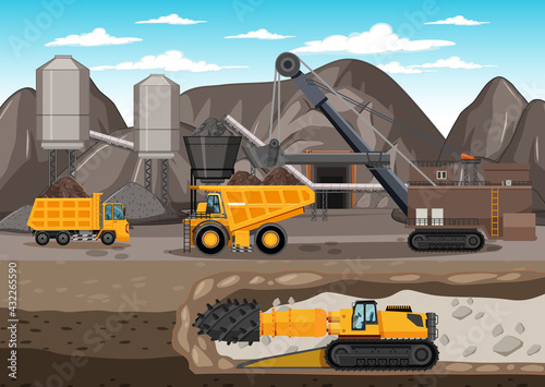 Landscape of coal mining with underground scene