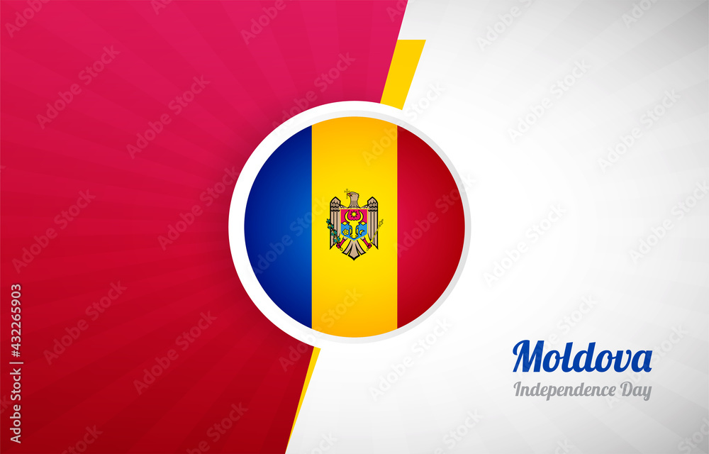 Obraz premium Happy independence day of Moldova greeting background. Abstract Moldova country flag illustration