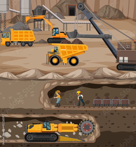 Landscape of coal mining with underground scene