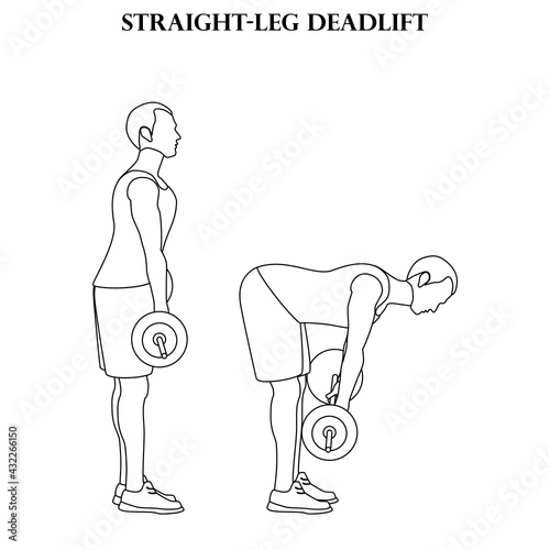 Straight leg deadlift exercise strength workout illustration outline
