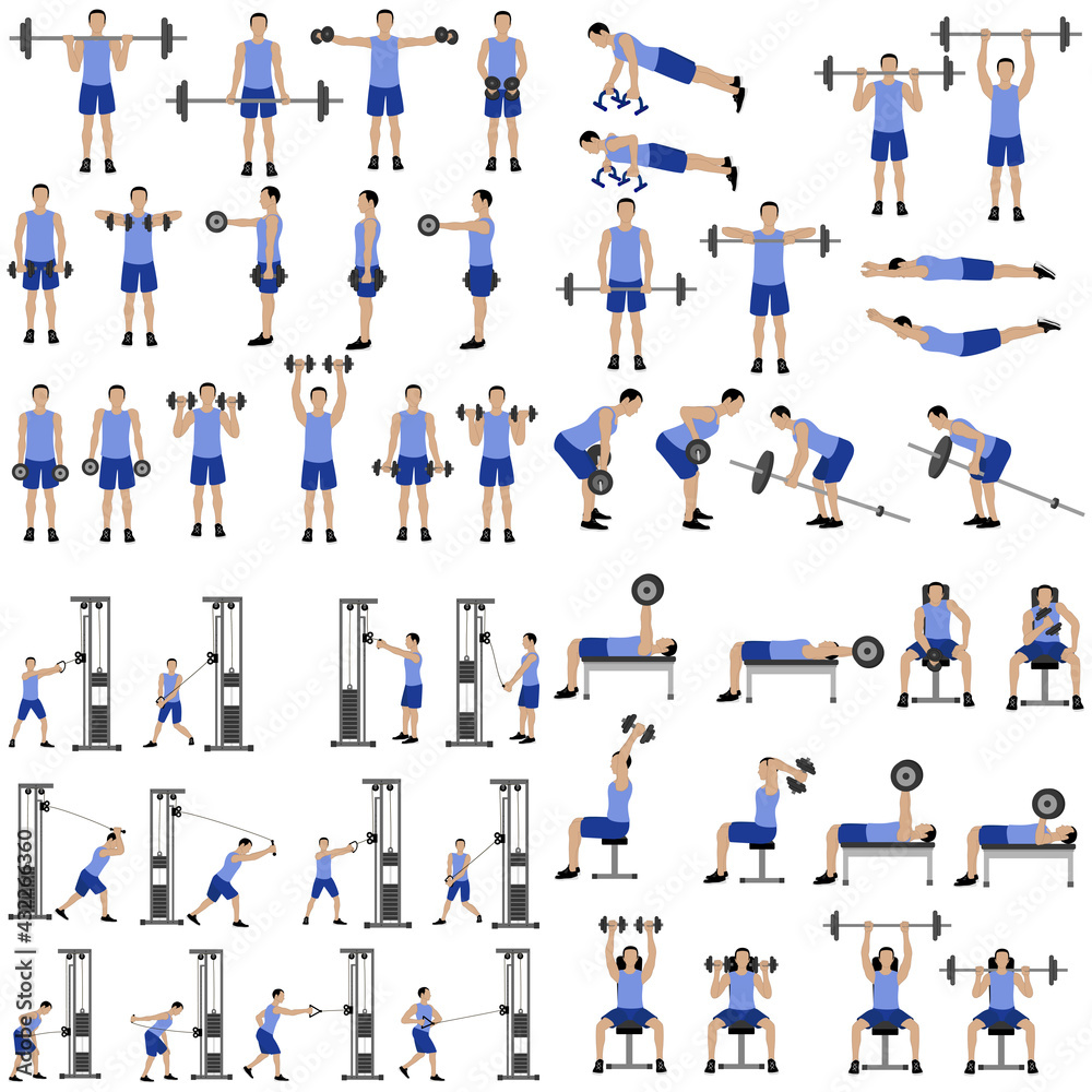 Workout man set. Male doing fitness exercises illustration Workout man set. Male doing fitness exercises illustration