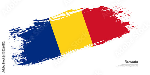 Fotografie Hand painted brush flag of Romania country with stylish flag on white background