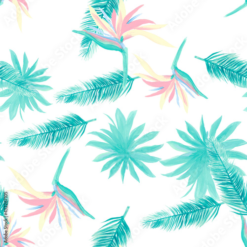 Blue Pattern Nature. Navy Seamless Hibiscus. Cobalt Tropical Textile. Azure Flower Plant. Indigo Floral Vintage. Wallpaper Illustration. Decoration Nature. © Surendra