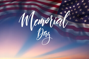 Memorial day card with flag and text