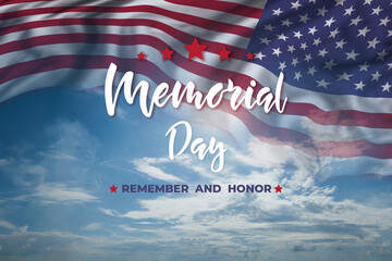 Memorial day card with flag and text