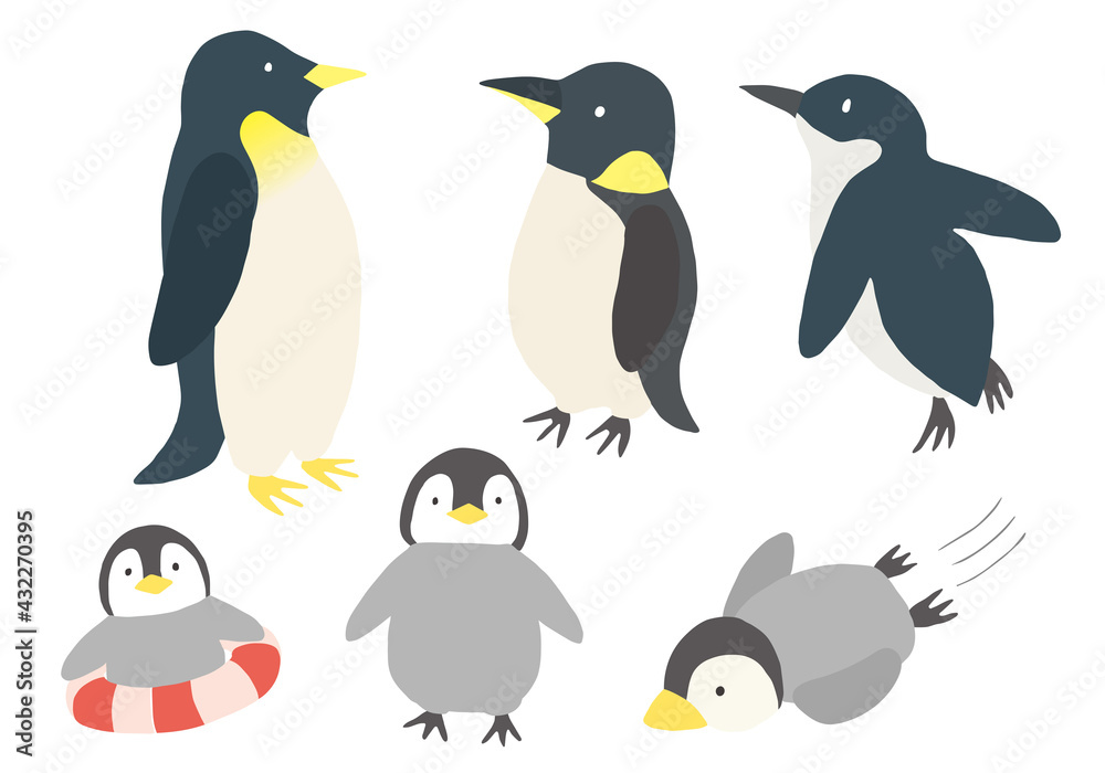 Obraz premium 手描きのペンギン親子（カラー/輪郭線なし）