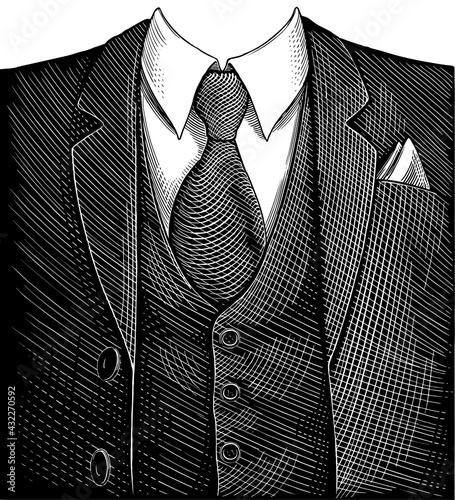 Business suit. Hand drawn engraving. Editable vector vintage illustration. Isolated on white background. 8 EPS