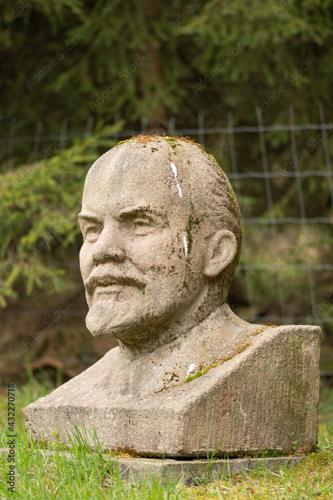 Lenin marble bust with bird poop on the head, Chairman of the Council of People's Commissars of the Soviet Union