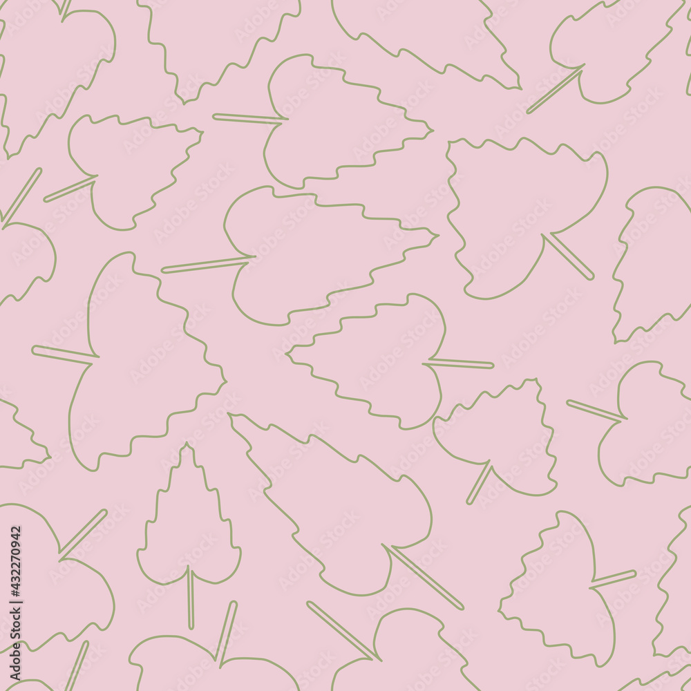 Seamless elegant pattern with golden outline leaves on a pink background. The pattern can be used for wrapping papers, invitation cards, wallpapers, covers, textile prints. Vector illustration. Seamless elegant pattern with golden outline leaves on a pink background. The pattern can be used for wrapping papers, invitation cards, wallpapers, covers, textile prints. Vector illustration.