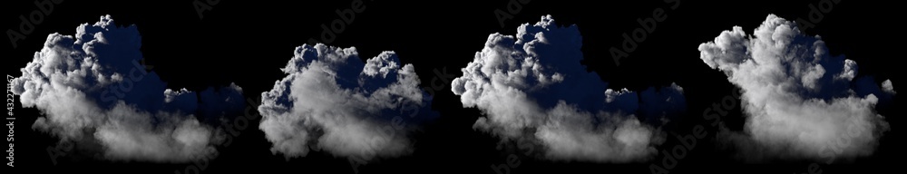 pack of different night cumulus clouds isolated, design nature 3D rendering