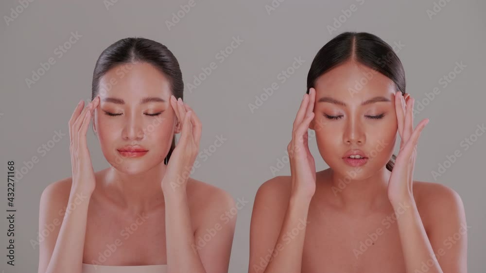 Beautiful face of Two Asian young women with natural skin. Couple of beautiful girls with white skin and tanned skin. Beautiful face of Two Asian young women with natural skin. Couple of beautiful girls with white skin and tanned skin.
