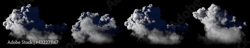 pack of different night cumulus clouds isolated, design nature 3D rendering
