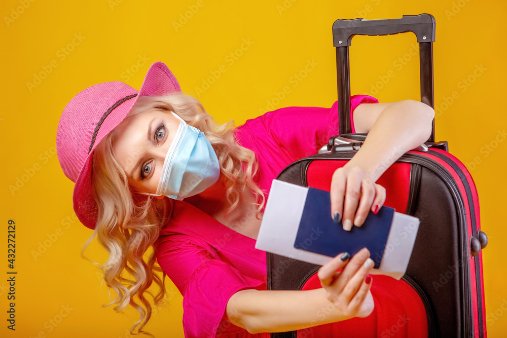 A beautiful girl in a mask is going on a trip A beautiful girl in a mask is going on a trip