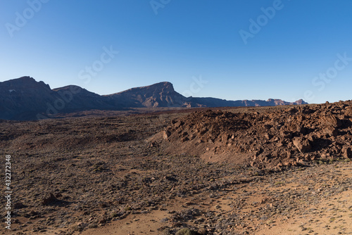 Views of lava field in the caldera of Mount Teide National Park, Tenerife, Canary Islands, Spain