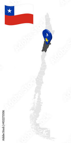 Location of  Atacama Region on map Chile. 3d location sign similar to the flag of Atacama. Quality map  with  provinces of  Chile for your design. EPS10