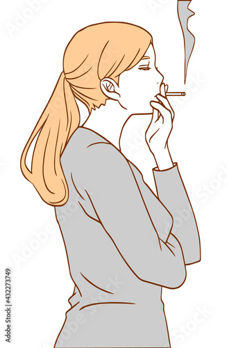 たばこを吸う女性（シンプルカラーバージョン）