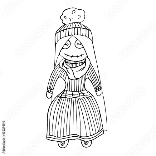 Hand-drawn sewn doll. Vector illustration isolated on white background