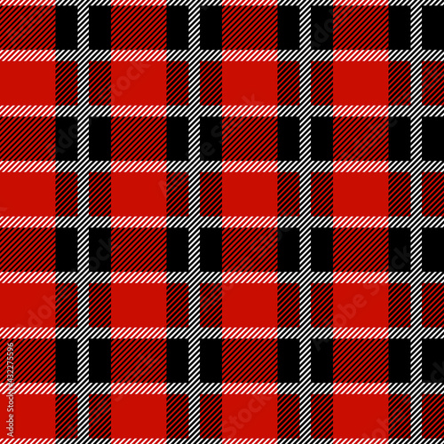 Red and black Scotland textile seamless pattern. Fabric texture check tartan plaid. Abstract geometric background for cloth, card, fabric. Monochrome repeating design. Modern squared ornament