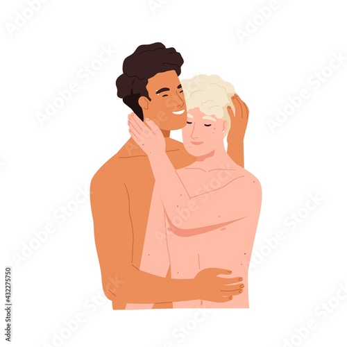 Naked love couple hugging. Sexual relationship between international LGBT lov...