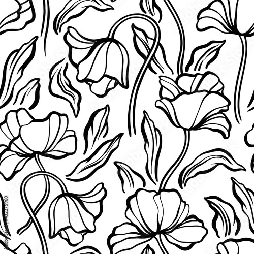 Seamless pattern with flowers. Illustration on a white background. 