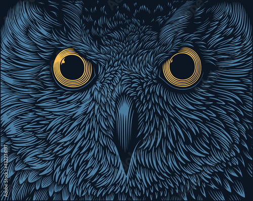 Eagle-owl Portrait. Hand drawn engraving. Editable vector vintage illustration. 8 EPS
