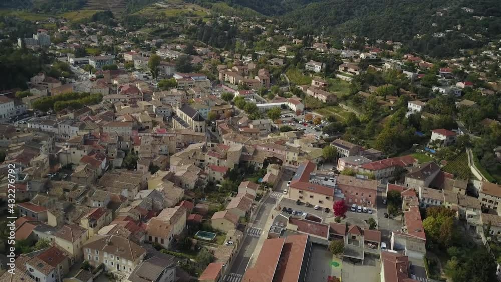 Flying over a small and calm typical European village, wide angle drone aerial, Flying over a small and calm typical European village, wide angle drone aerial,