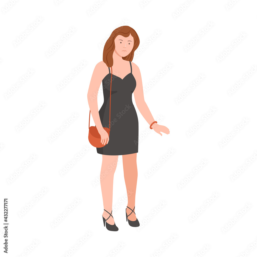 Teenager Girl in Black Dress with Guilty Look Standing Vector Illustration Teenager Girl in Black Dress with Guilty Look Standing Vector Illustration
