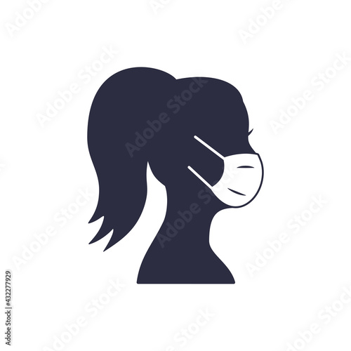 Woman in protective mask icon. Vector illustration.