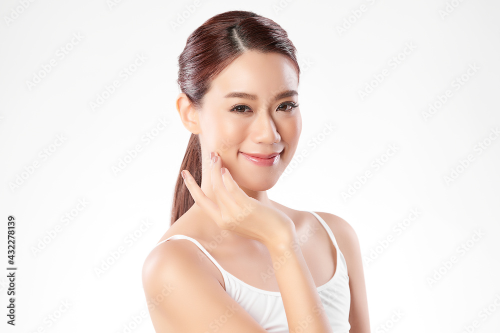 Beautiful young asian woman with clean fresh skin on white background, Face care, Facial treatment, Cosmetology, beauty and spa, Asian women portrait Beautiful young asian woman with clean fresh skin on white background, Face care, Facial treatment, Cosmetology, beauty and spa, Asian women portrait